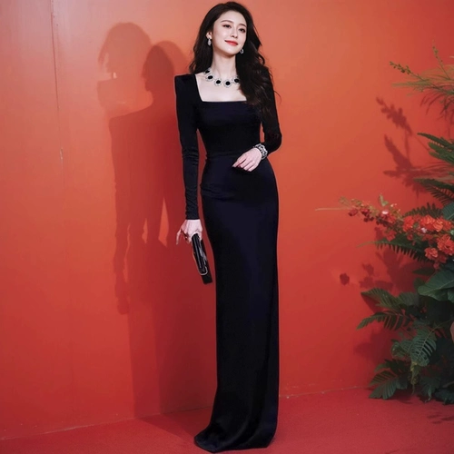 Черное элегантное элитное вечернее платье, изысканный стиль