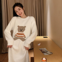 Zhang Dayi Sleeping Womens Autumn Winter Thickened plus Suede Warm Family Residence Suit Sweet And Cute Little Bear Warm Sleeping Skirt Woman