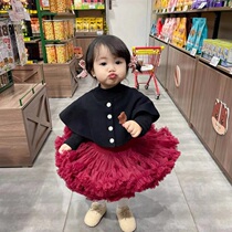 Girls clothing small fragrant fake two-piece cape sweater long-sleeved sweater spring and autumn style baby childrens top jacket