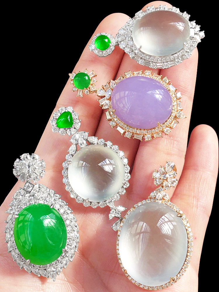 Emerald egg face small necklace white ice egg face pendant Emerald ring face bare stone ice seed ring 18k gold inlaid processing