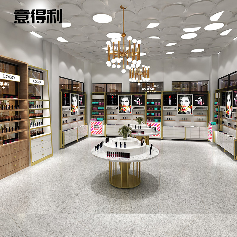 Customized light luxury cosmetics display cabinet with lamp beauty salon products counter in the counter of the island container makeup display