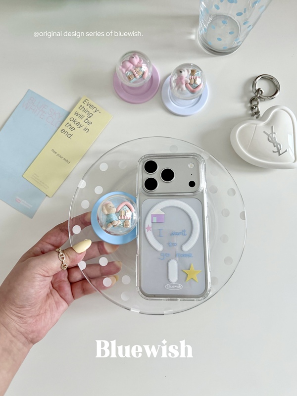 Bluewish Small House Ins Korean Style Fresh Transparent Magnetic Two-In-One Phone Case 18Pro17 Non-Yellowing Iphone16Promax Magnetic Acrylic Transparent Hard Shell Protective Case