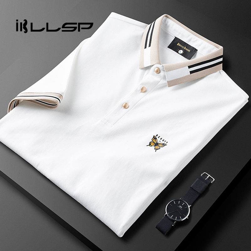Short sleeve polo shirt man light lavish 2021 Summer new thin style White Personality Turtlenecks T-shirt Tide Cards Half Sleeves
