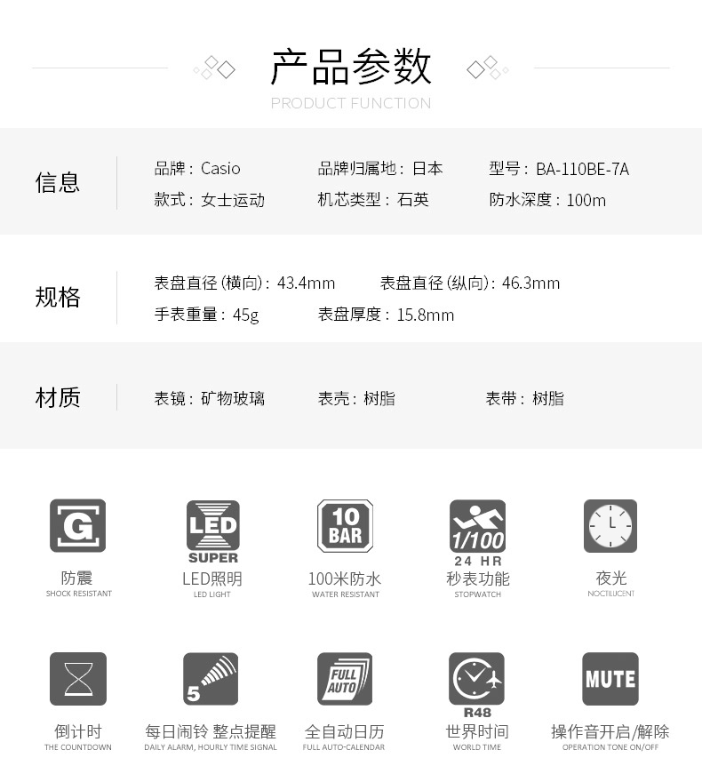 卡西欧 G-SHOCK系列 BABY-G 活力蓝白潮流女表 图1