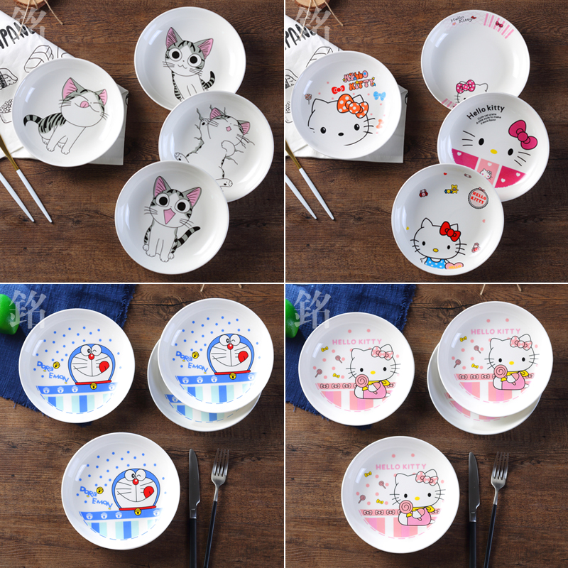 Western plate creative bone china tableware plate household ceramics cat cartoon plate breakfast fruit steak deep plate