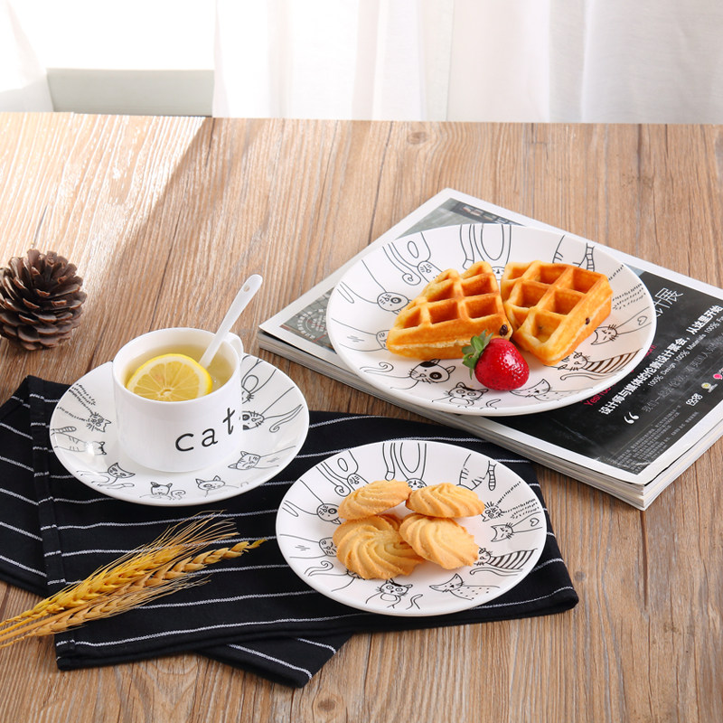 Western plate household tableware cartoon cat plate coffee cup snack plate steak plate cake plate fruit plate plate
