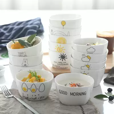 Creative cartoon ceramic tableware Rice bowl square bowl Japanese-style eating bowl Microwave oven household small bowl soup bowl