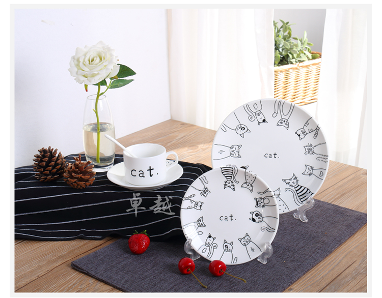 Tây tấm hộ gia đình bộ đồ ăn hoạt hình mèo món cà phê cốc ăn nhẹ tấm bít tết tấm bánh tấm trái cây tấm tấm bát ăn cơm đẹp
