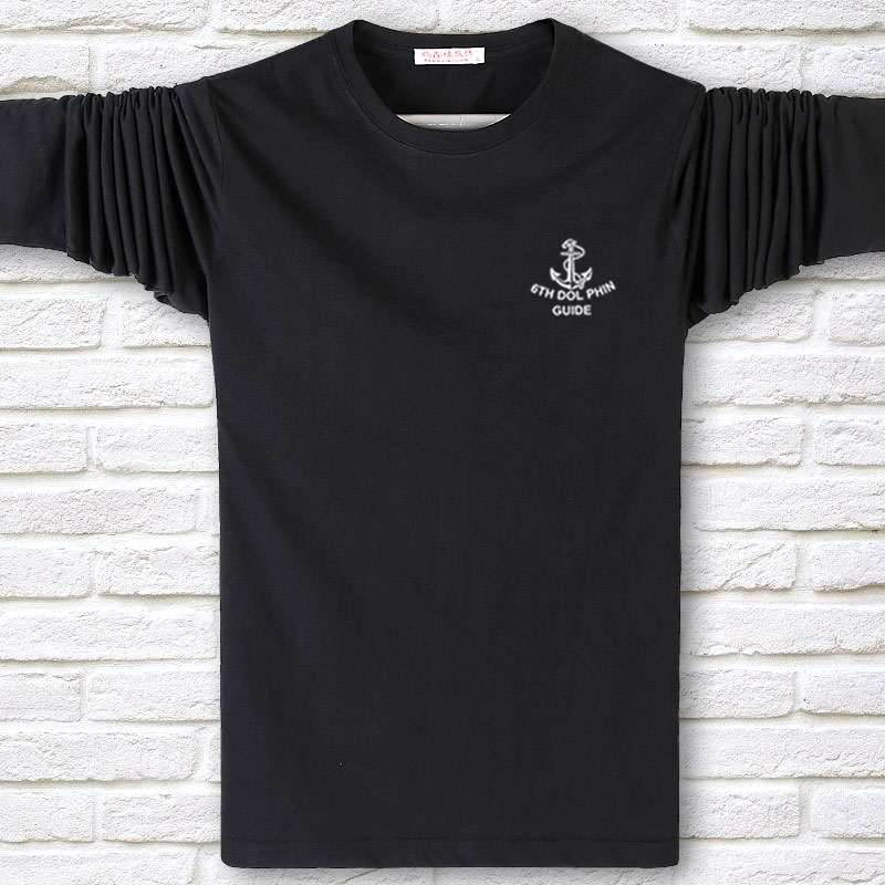 Mùa xuân mới cotton dài tay áo thun nam cộng với phân bón XL rộng thêm áo béo cổ tròn thể thao áo thun 3 lỗ nam