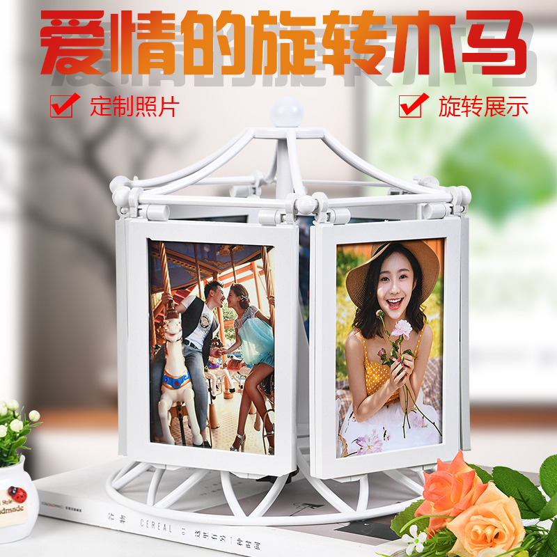 Creative photo custom ornament birthday gift girls carousel photo frame Valentine's Day gift gift to girlfriend practical