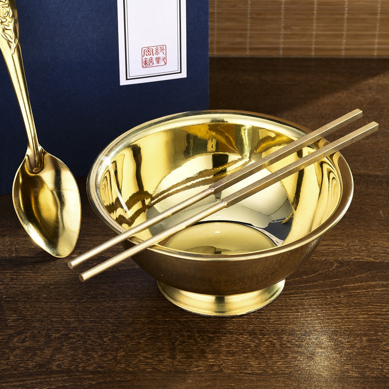 All-Copper Bowl Ornaments, Copper Chopsticks, Copper Spoon Set, Practical Copper Bowls and Chopsticks, Copper Tableware, Household Bowls