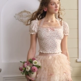 Милая мини-юбка, юбка, французский стиль, в цветочек, из фатина