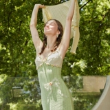 LaceMade медово-зеленое коллекционное платье ручной работы крючком с бантом и подтяжками