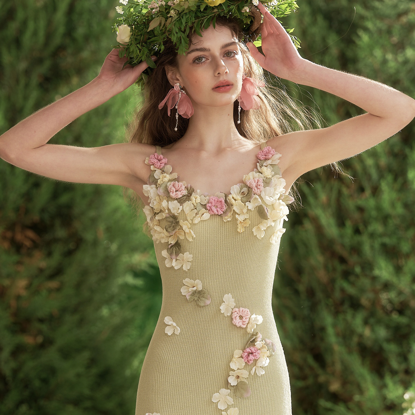 LaceMade Green Chanson French High-End Craftsmanship Floral Knit Camisole  Green Slit Dress - wap.buytome.com - Buy China shop at Wholesale Price By  Online English Taobao Agent