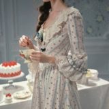 Платье LaceMade Good Morning Versailles, хлопковая длинная юбка в полоску с v-образным вырезом и v-образным вырезом в пасторальном стиле, в полоску