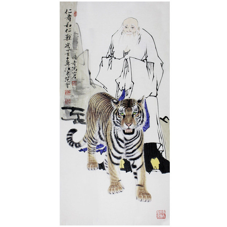 Fan Zeng figure Tiger Render Tuhand painted with three feet of vertical amplitude Write a Chinese painting Living room Xuanguan Decorative Painting Gift Collection Certificate
