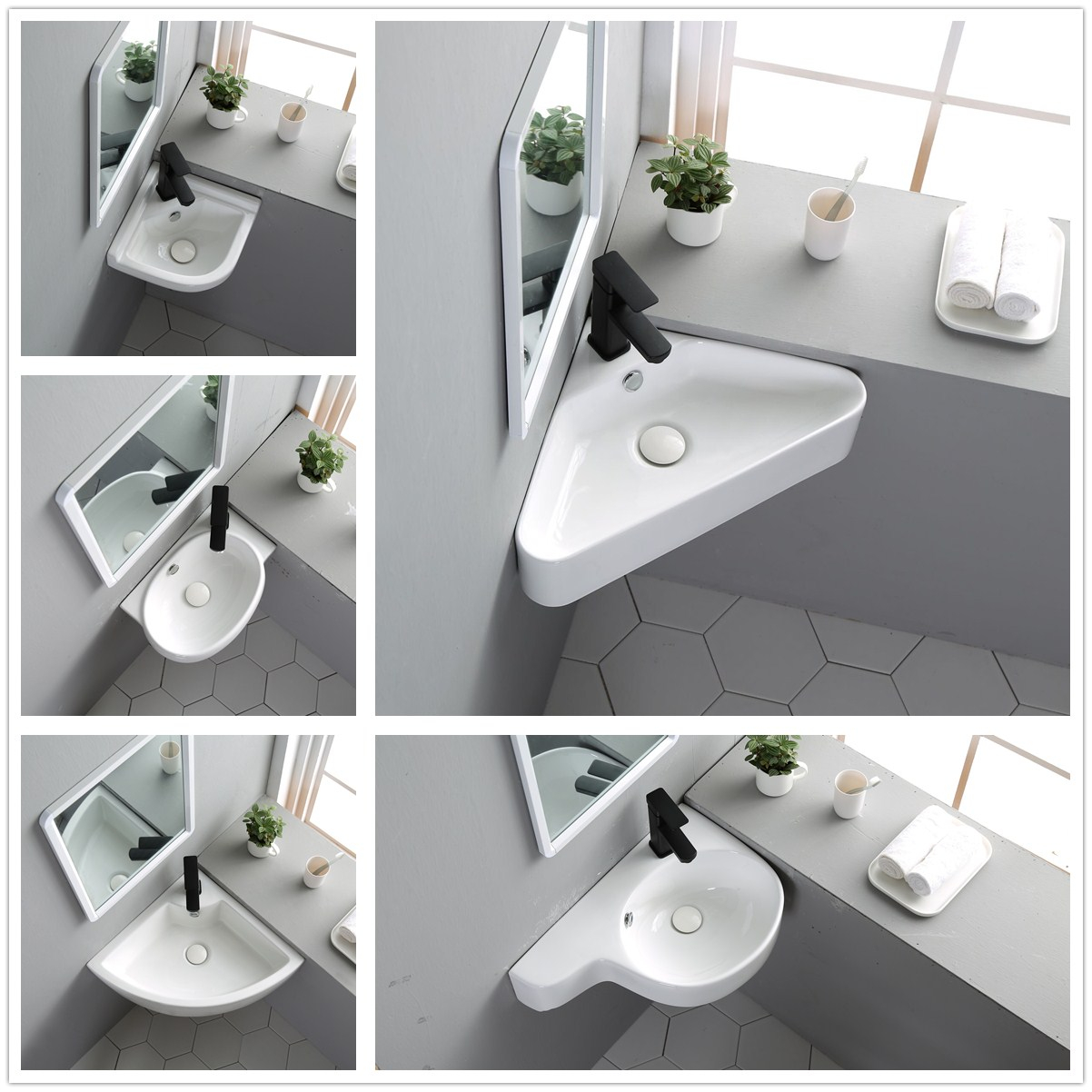 Balcony triangular hanging basin fan-shaped wall-mounted washbasin hanging wall-type face basin corner corner turning right angle washbasin