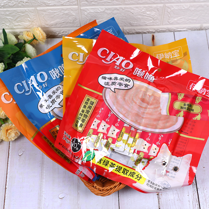 Ina Bao Miao good liquid cat snack chirp purr chicken fish meat magic strips wet grain cat pudding bag 14 g * 20 pieces