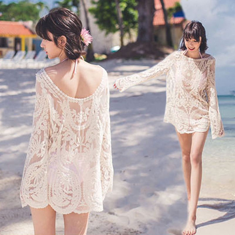 ◆DUDU◆ Blouse women's beach resort swimsuit jacket cutout lace mid-length outer beach sunscreen