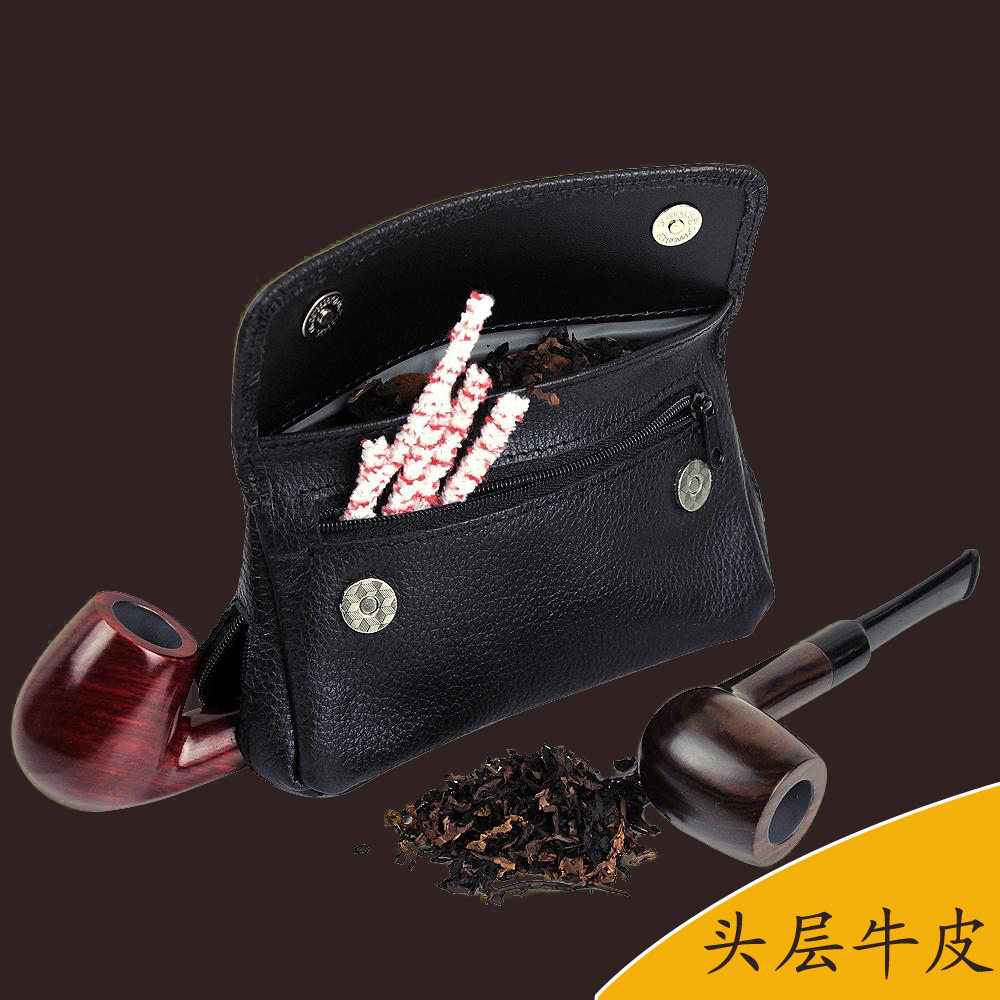 FIREDOG top-layer cowhide pipe bag genuine leather portable 2-pipe large-capacity shredded tobacco heather pipe accessories