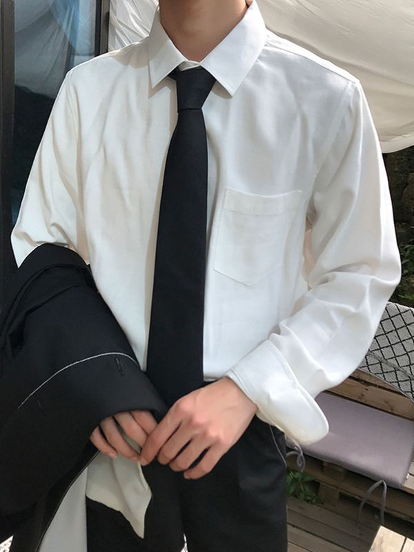 White Shirt for Men, Long-Sleeved Shirt, No-Iron Slim-Fit Base Layer, Casual Spring and Autumn Men's Shirt, Formal Business Wear