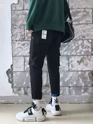 Autumn and spring black overalls men's trend brand loose straight casual pants Korean version of the trend 2021 all-match boys pants