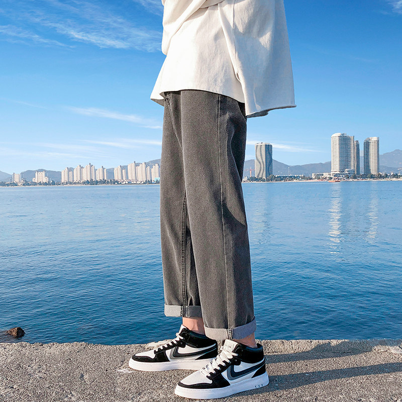 Tobacco Grey Straight Barrel Loose Jeans Men's 90% Summer Thin pants to fix the Korean version Trend 2022 New