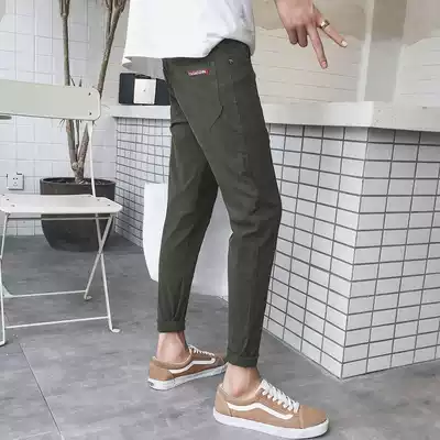 Summer boys ' pants Men's Korean version of the trend Hong Kong style nine-point casual pants slim-fitting small feet wild student black pants tide brand