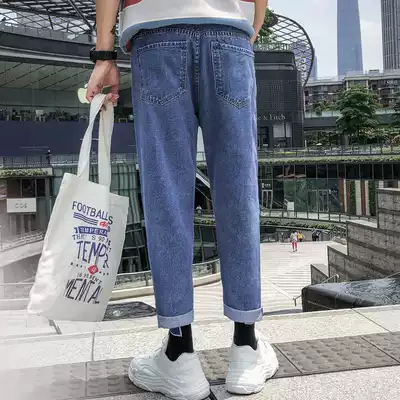 Summer style drop sense wide-legged dad jeans men's straight trendy brand loose nine-point men's pants Korean version of the trend all-match