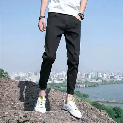 2021 summer nine-point jeans men's black tide brand slim small feet Korean version of the trend wild nine-point pants