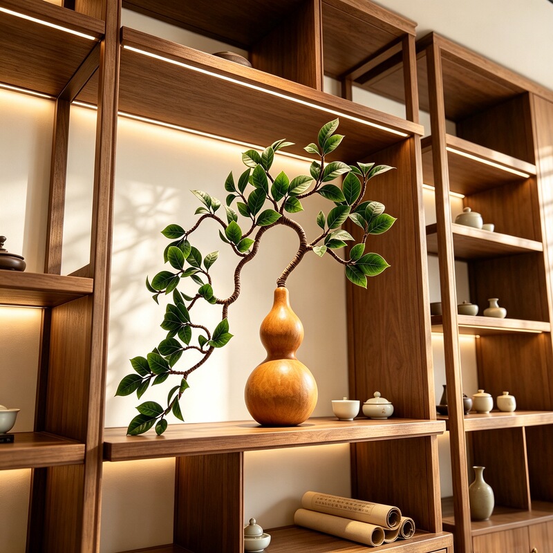 Artificial Green Plant Vine with Gourd and Money Tree Design, Purely Hand-Woven Decorative Vine