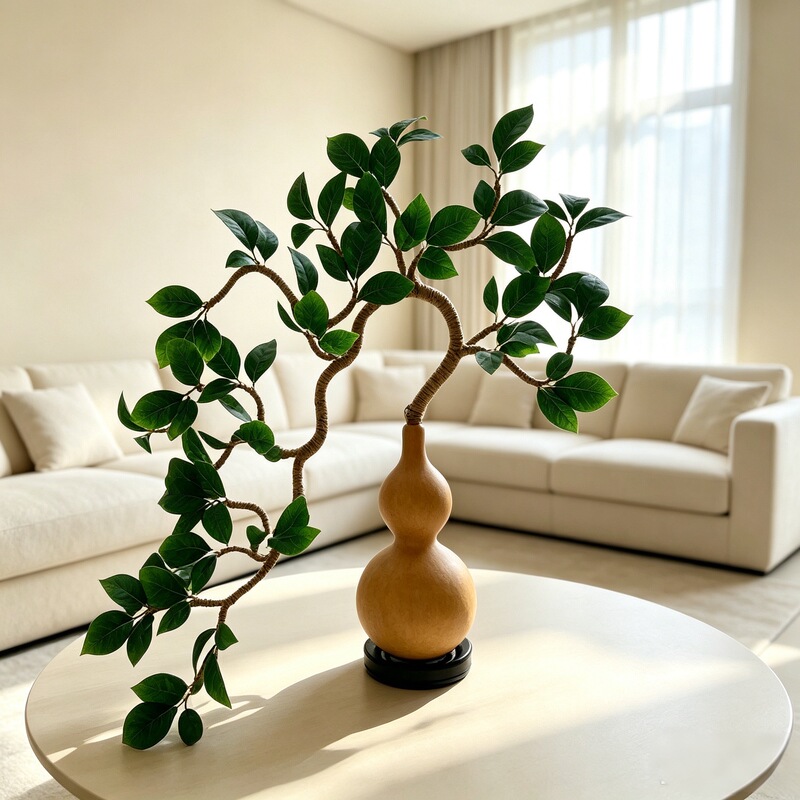 Artificial Green Plant Vine with Gourd and Money Tree Design, Purely Hand-Woven Decorative Vine
