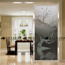 Long Iridescent Art Glass Living Room Screen Partition Aisle Entrance House Xuan Guan Background Wall Shoe Cabinet Moving Door Modern Light Lavish Deer
