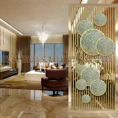 Art glass screen partition living room entrance background wall sliding door entrance shoe cabinet modern light luxury nine fish abstract flower