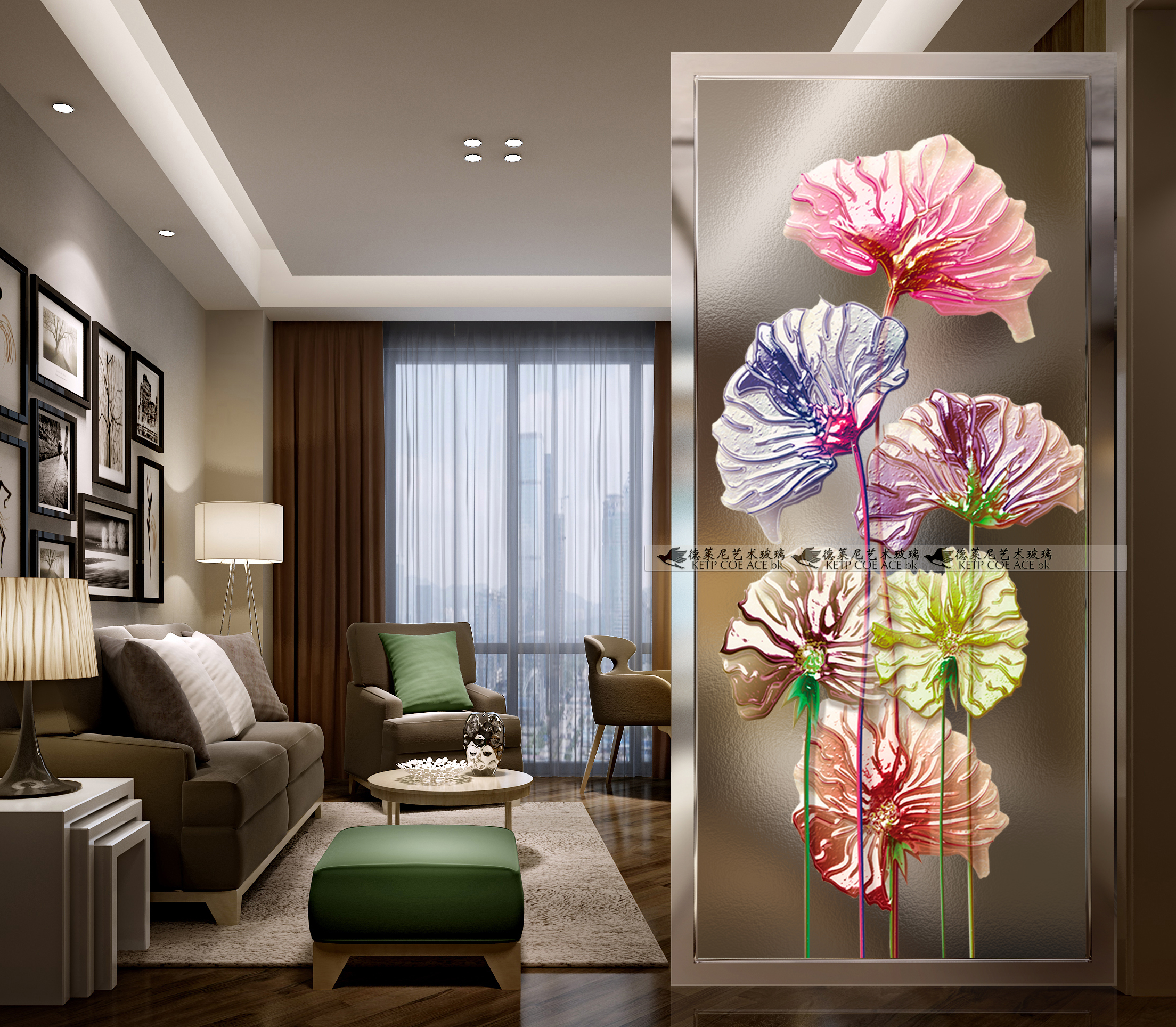 Art glass mask backscreen severance shoe cabinet living room kitchen push and pull doorcolored dark carved lobe leaf