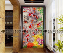 Art glass porch screen living room aisle kitchen partition carving process peony flower more than nine fish picture