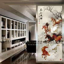 European art glass screen partition entrance background wall shoe cabinet modern light luxury home decoration eight horses to success
