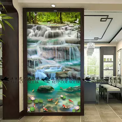 Art glass screen partition entrance aisle entrance background wall living room shoe cabinet sliding door modern running water making money map