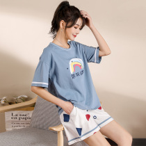 Pajamas womens summer 2021 New knitted cotton short-sleeved shorts can be worn outside set thin cute home wear