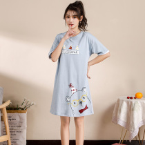Nightdress ladies summer cotton 2021 new pajamas cute cartoon Korean version of thin short-sleeved ladies home wear