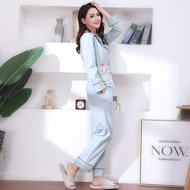 Yeti pajamas women's spring and autumn cartoon print cute cardigan suit autumn and winter women's long-sleeved autumn pure cotton home service