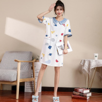 Nightdress women Summer cotton short sleeves cute loose summer thin navy style girl pajamas can wear home clothes
