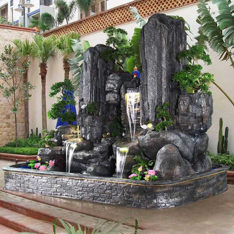 โขดหินขนาดใหญ่พร้อมน้ำไหล น้ำพุ น้ำตก ลานหน้าวิลล่า สวน ของประดับบ่อเลี้ยงปลา ระเบียงบริษัท ภูมิทัศน์ตกแต่งโรงแรม