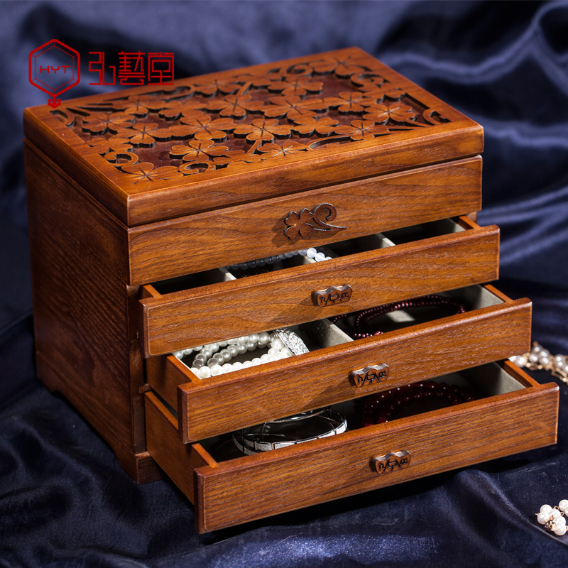 Hongyitang wooden jewelry box Jewelry box Hand decoration storage box Retro style Antique large capacity multi-layer Central European style