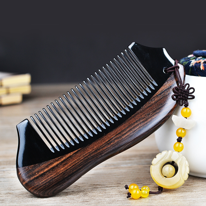 Natural Horn Comb Black Sandalwood Comb Children Male Home Head Massage Comb Lettering Cute Little Comb