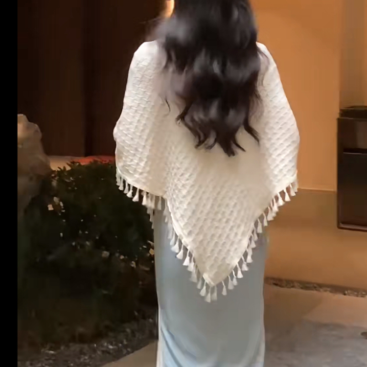 Tassel Retro Cheongsam Shawl for Women, Thin Outerwear Cape, Wedding Dress, Evening Dress, Triangle Cardigan