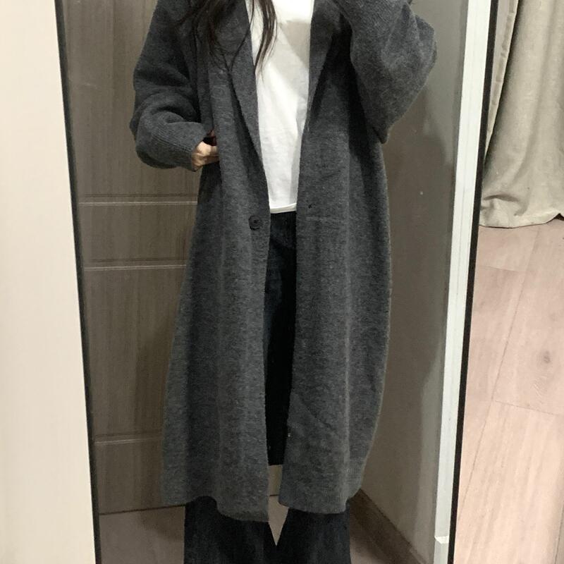 Original Korean Style Lazy Style Hooded Long Over-The-Knee Knitted Cardigan for Women in Autumn and Winter, Thickened, Loose and Slimming Coat Original Korean Style Lazy Style Hooded Long Over-The-Knee Knitted Cardigan for Women in Autumn and Winter, Thickened, Loose and Slimming Coat