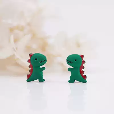 Meng Meng Dinosaur Sterling Silver Needle Female Japanese Student Cute Earrings Anti-allergic Girl Heart Personality Girlfriend