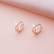 Simple wind object bow knot ear buckle students fresh and cute small earrings exquisite diamond small free pick shiny
