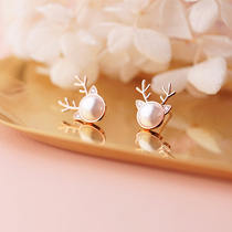 Simple style 925 sterling silver needle Christmas antler earrings students cute fresh and interesting earrings Japanese and Korean exquisite